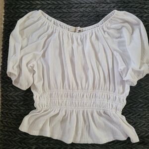 LOFT XLP White Off Shoulder/Smock Neck And Peplum Bottom Worn Once!